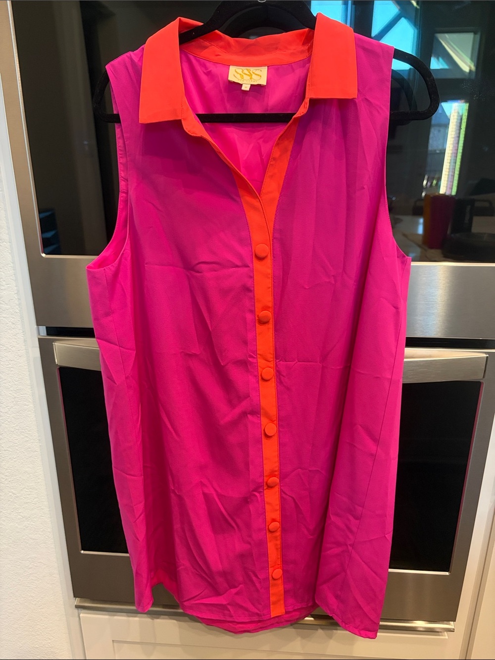 Sleeveless Hot Pink Mini Dress with Orange Trim